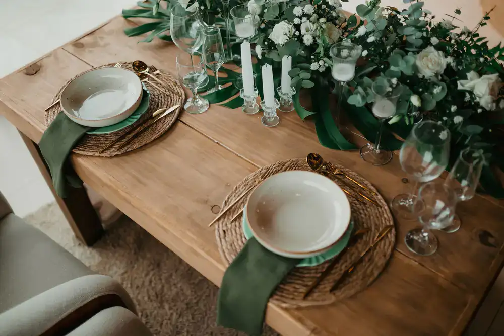 A beautifully set wedding reception table
